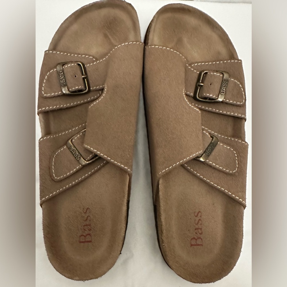 Bass Tan Leather Cleopatra Sandals with Buckle Straps Women’s Size 9.5